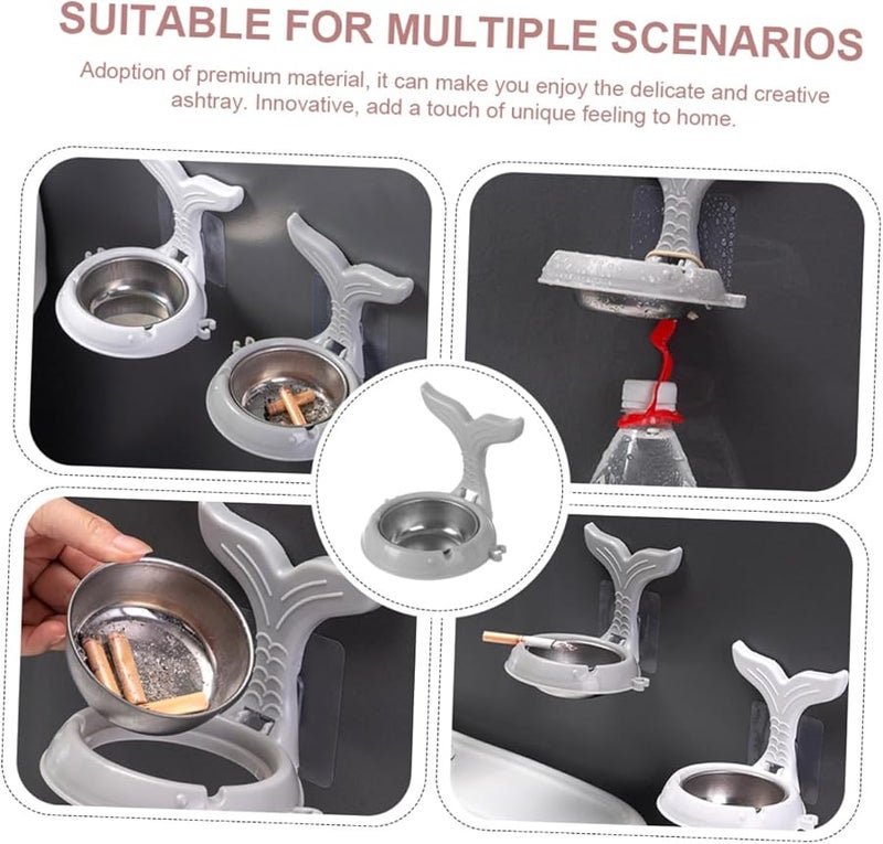 Foldable Stainless Steel Wall Mounted Ashtray Self Adhesive Smokeless Holder White Gray - Image 2